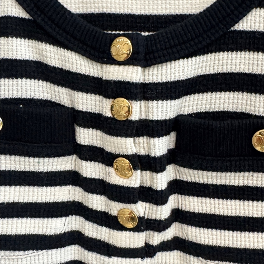 Celine Mariniere White Black Striped Ribbed Cotton Jersey Knit Tank Top size S - Picture 13 of 14